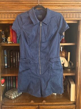 Guess Navy Blue Zip Front Romper Size L Structured Utility Style
